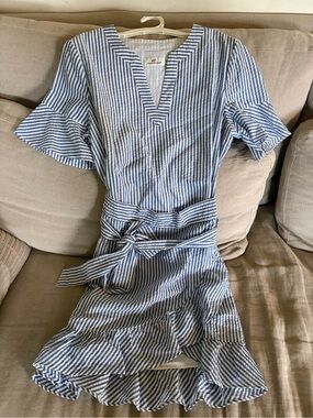 Vineyard Vines Blue and White Striped Mini Dress with Waist Tie